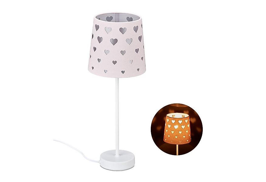 relaxdays Nachttischlampe Kinder mit Herze, Rosa günstig online kaufen