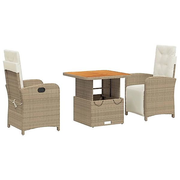 vidaXL 3-Tlg Garten-Essgruppe mit Kissen Beige Poly Rattan 3277351 günstig online kaufen