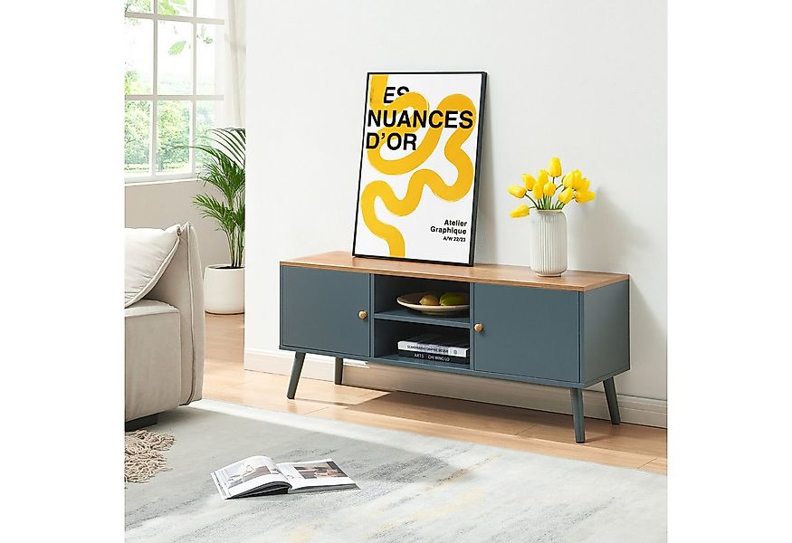 en.casa TV-Schrank »Reyljand« mit 2 Türen 120x35x50 cm Grau / Eicheoptik günstig online kaufen