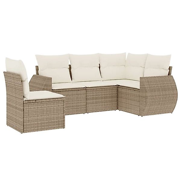 vidaXL 5-Tlg Garten-Sofagarnitur mit Kissen Beige Poly Rattan 3221367 günstig online kaufen