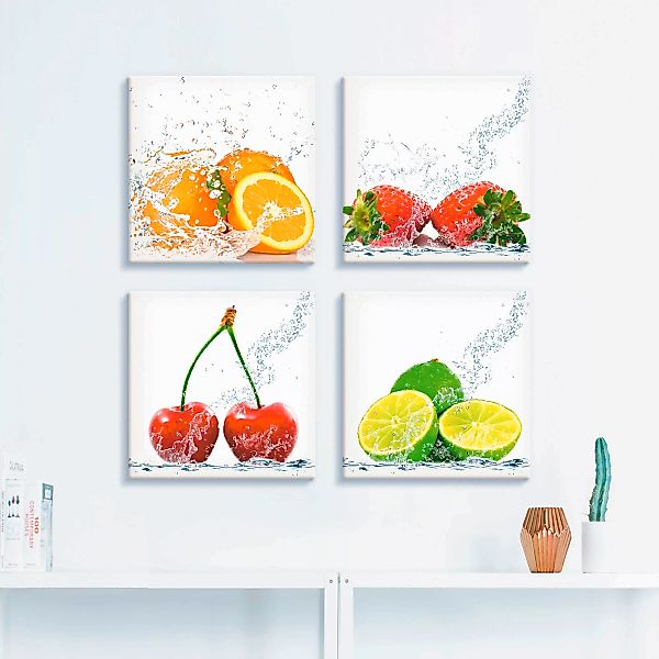 Artland Leinwandbild »Früchte mit Spritzwasser«, Lebensmittel, (4 St.), 4er günstig online kaufen