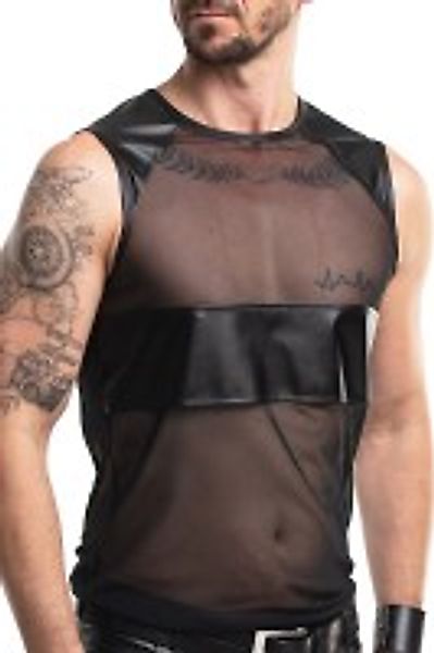 Netz-T-Shirt mit Wetlook-Bruststreifen - Schwarz günstig online kaufen