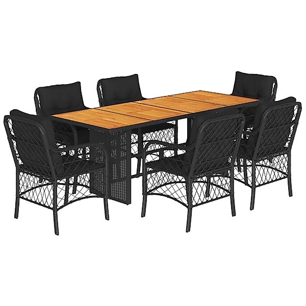 vidaXL 7-Tlg Garten-Essgruppe mit Kissen Schwarz Poly Rattan 3212072 günstig online kaufen