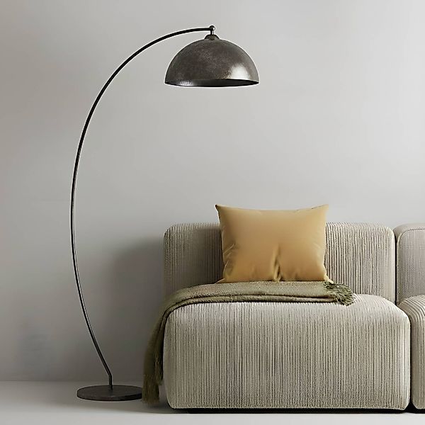 Lindby Bogenlampe Jonera, grau, Metall, E27, 185 cm hoch günstig online kaufen