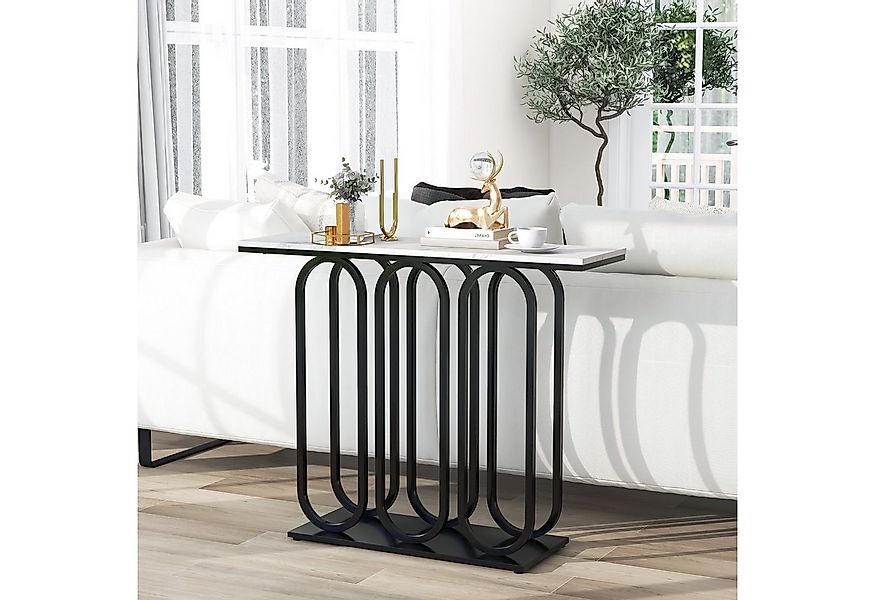 COSTWAY Konsolentisch, schwarz, schmal, mit Marmoroptik, Metall, 100x30x80c günstig online kaufen