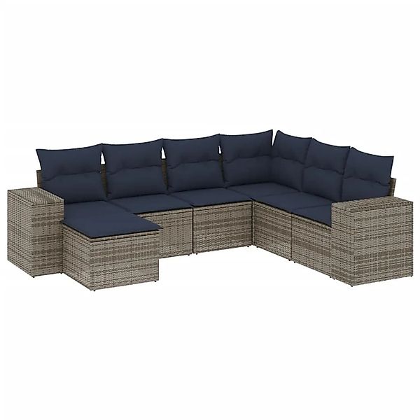 vidaXL 7-Tlg Gartensofa-Set mit Kissen Grau Polyrattan 3222900 günstig online kaufen