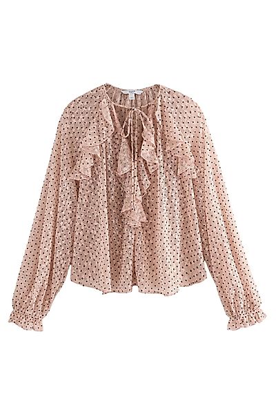 Next Rüschenbluse Geraffte Mesh-Bluse mit Punkt-Beflockung günstig online kaufen