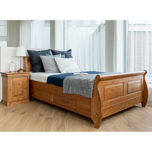Echtholzbett Bettgestell aus Kiefer Massivholz im Landhausstil günstig online kaufen