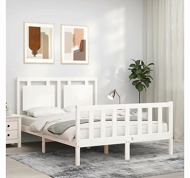 furnicato Bett Massivholzbett mit Kopfteil Weiß 140x200 cm günstig online kaufen