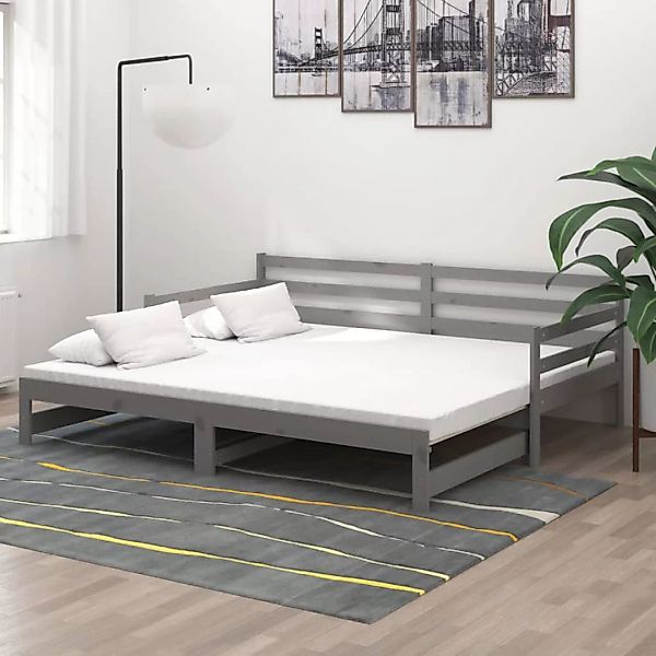 Tagesbett Ausziehbar Grau Massivholz Kiefer 2x(90x200) Cm günstig online kaufen