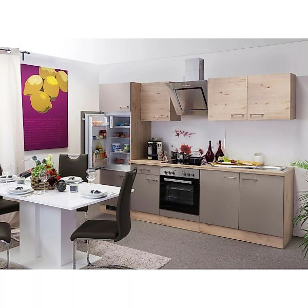 Flex-Well Exclusiv Küchenzeile Arizona 270 cm Quarz Cubanit-San Remo Eiche günstig online kaufen