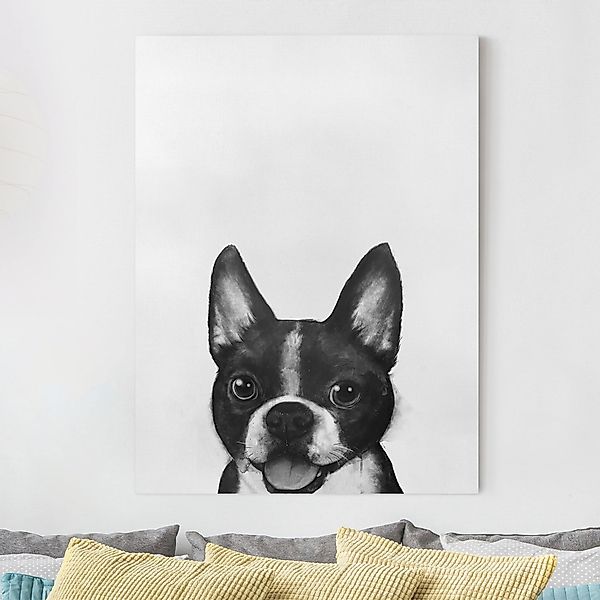 Leinwandbild - Hochformat Illustration Hund Boston Schwarz Weiß Malerei günstig online kaufen