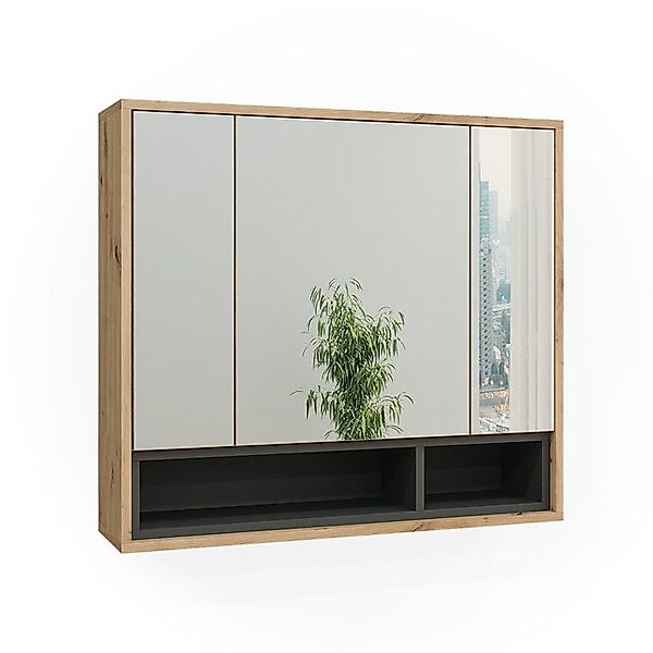 Vicco Badezimmerspiegelschrank Beatrice, Eiche/Anthrazit, 80 x 72 cm günstig online kaufen