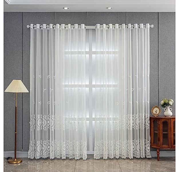 BYSURE Gardine (2 St), Ösen, transparent, Vorhänge Weiß Bestickt Klassische günstig online kaufen