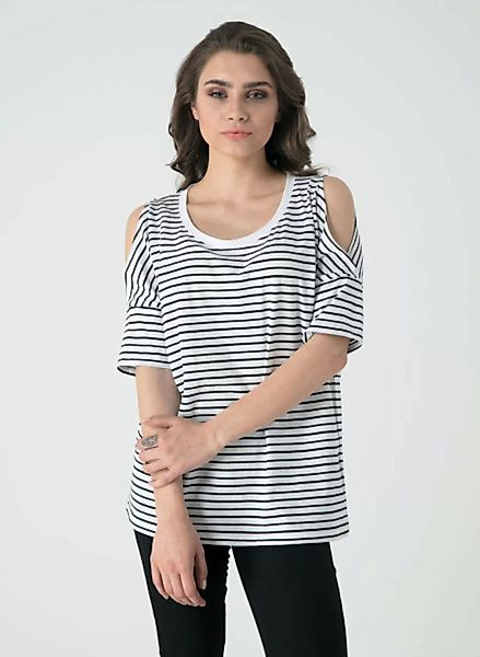 Schulterfreies T-shirt Aus Bio Baumwolle Mit Streifen günstig online kaufen