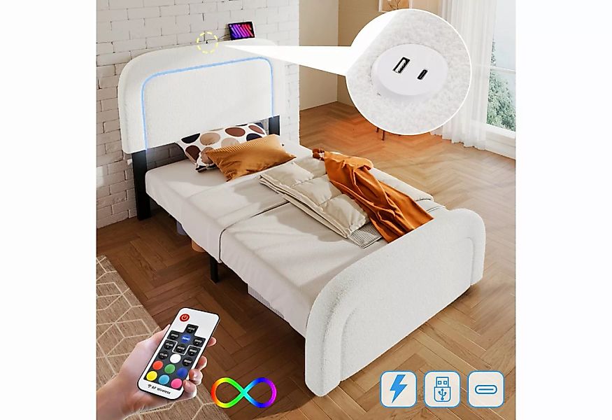 Dedom Bett LED-Beleuchtung Einzelbett mit USB Type-C Ladefunktion,90x200cm, günstig online kaufen