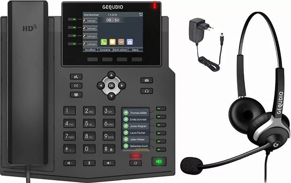 GEQUDIO GX5+ Kabelgebundenes Telefon (IP Tischtelefon mit Netzteil & Headse günstig online kaufen
