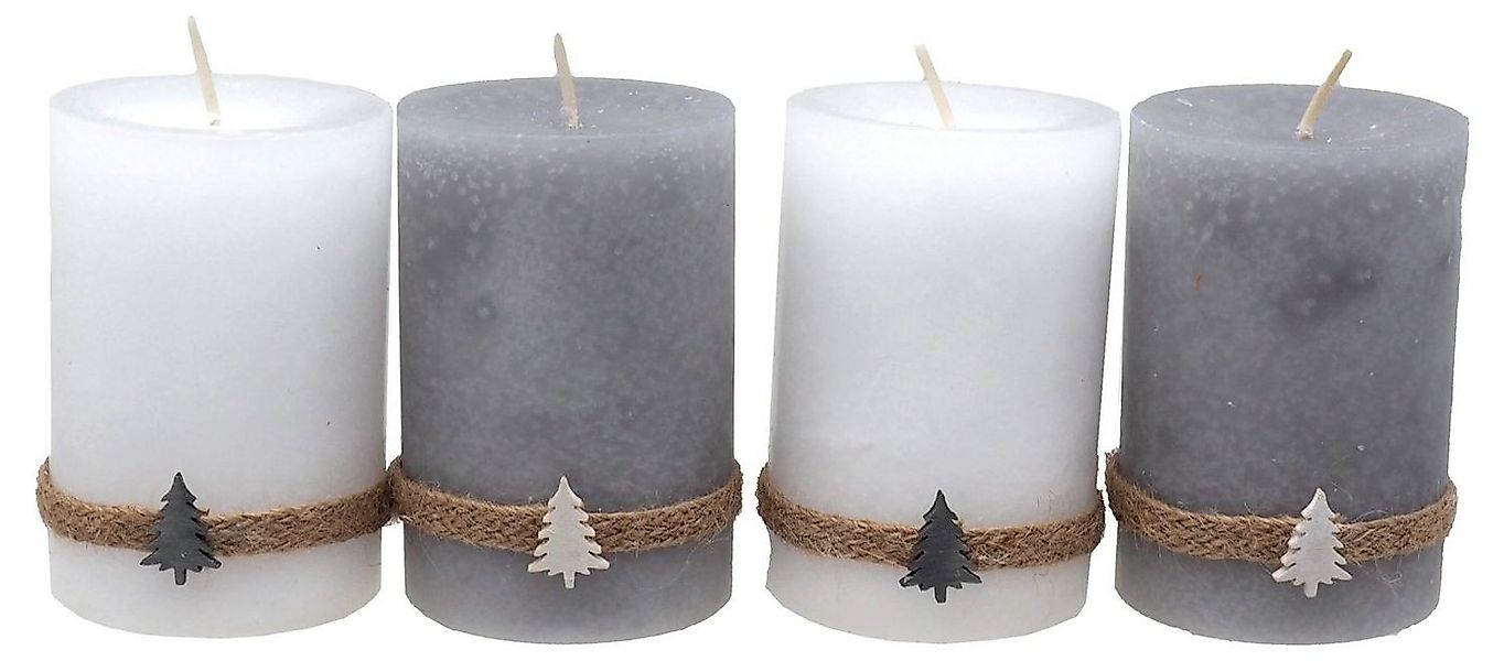 ZauberDeko Adventskerze Adventskerzen Kerzen 9cm H Stumpenkerzen Grau Weiß günstig online kaufen
