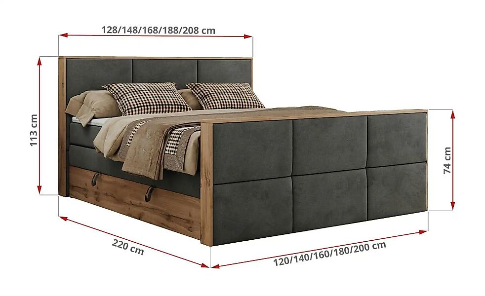 Boxspringbett mit Bettkasten Albero 2 King Duo ¦ grau ¦ Maße (cm): B: 168 H günstig online kaufen