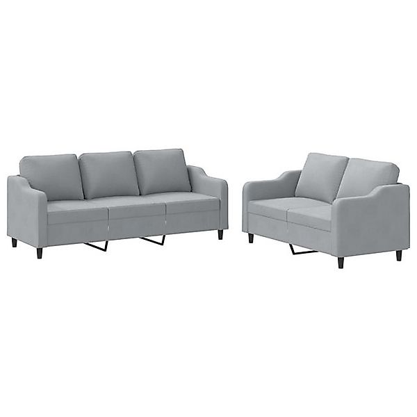 vidaXL Sofa, 2-tlg. Sofagarnitur mit Kissen Hellgrau Stoff günstig online kaufen