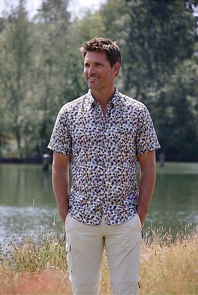 Haupt Kurzarmhemd Kurzarm Herrenhemd aus Baumwolle-Leinen Navy Modern Fit S günstig online kaufen