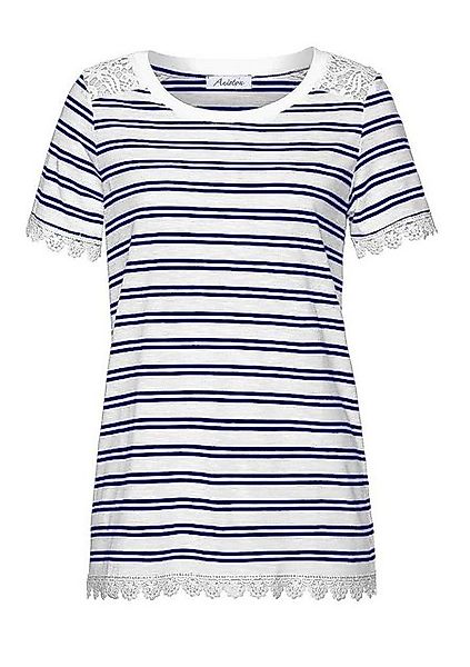 Aniston CASUAL Print-Shirt ANISTON Damen Shirt mit Spitze, weiß-marine günstig online kaufen