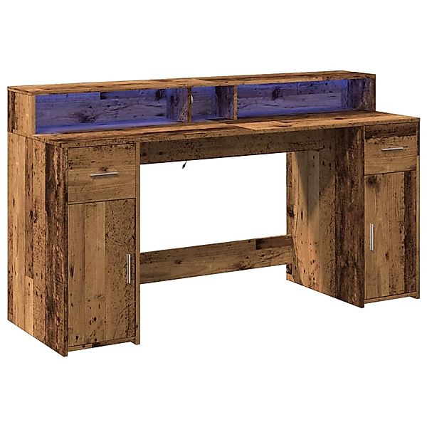 vidaXL LED-Schreibtisch Altholz-Optik 160x55x91 cm Holzwerkstoff 3309436 günstig online kaufen
