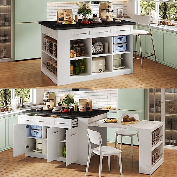 Flieks Kücheninsel mit ausziehbarer Esstisch und großer Stauraum, (Schrankm günstig online kaufen
