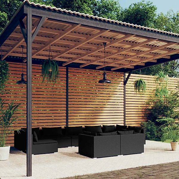 Vidaxl 9-tlg. Garten-lounge-set Mit Kissen Schwarz Poly Rattan günstig online kaufen