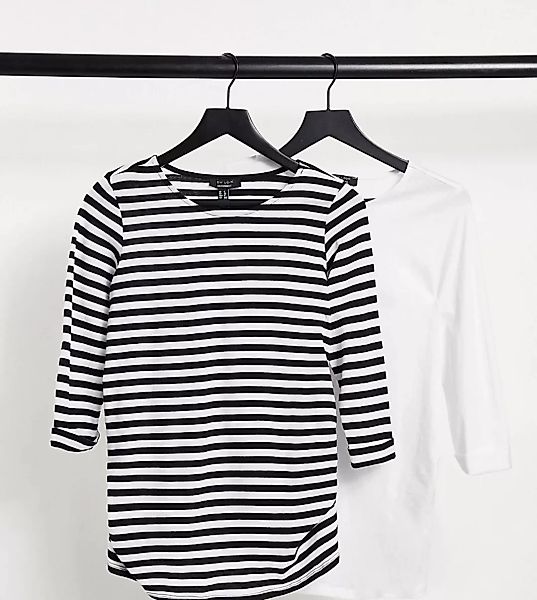 New Look – Umstandsmode – Oberteil mit 3/4-Ärmeln in Weiß und gestreift im günstig online kaufen