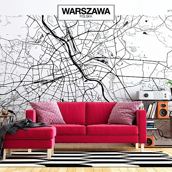Selbstklebende Fototapete - Warsaw Map günstig online kaufen