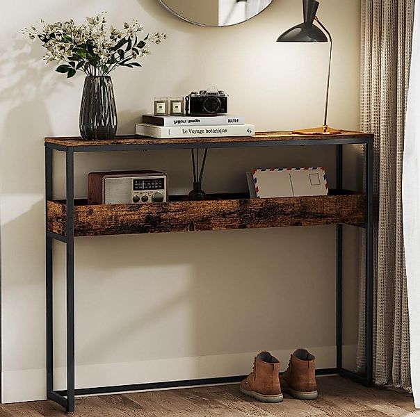 VASAGLE Konsolentisch, schmaler Flurtisch, 2 halboffene Fächer, 24x100x80 c günstig online kaufen