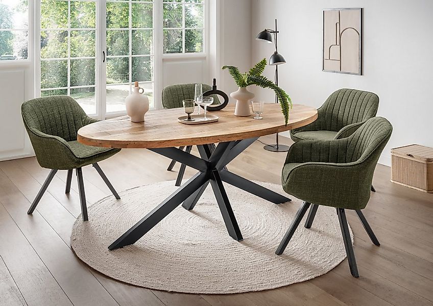 bene living Essgruppe Massivholztisch Avola oval, 4er Set Diningsessel Mate günstig online kaufen