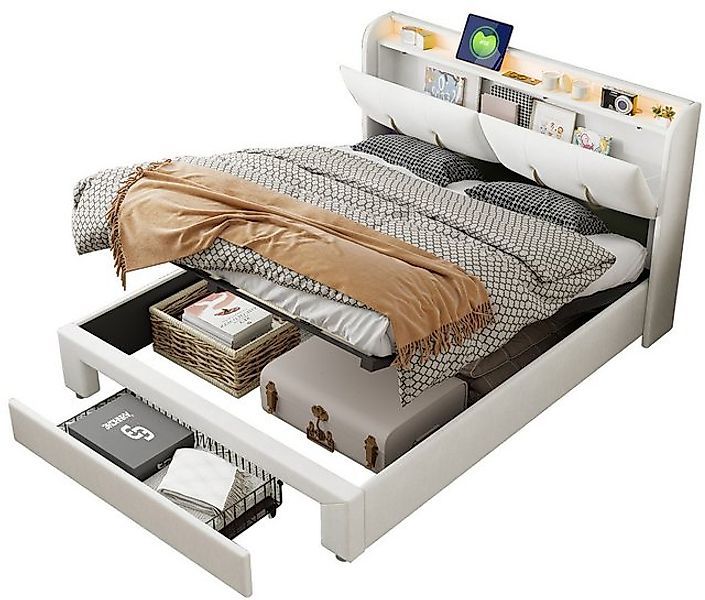 FUROKOY Stauraumbett Doppelbett Polsterbett mit Lattenrost und hydraulische günstig online kaufen