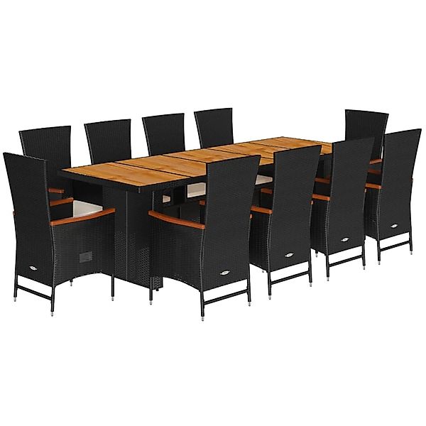 vidaXL 11-Tlg Garten-Essgruppe mit Kissen Schwarz Poly Rattan 3277525 günstig online kaufen