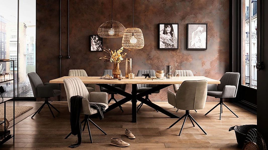 Home affaire Esstisch "Tristan" Massivholz Wildeiche mit echter Baumkante günstig online kaufen