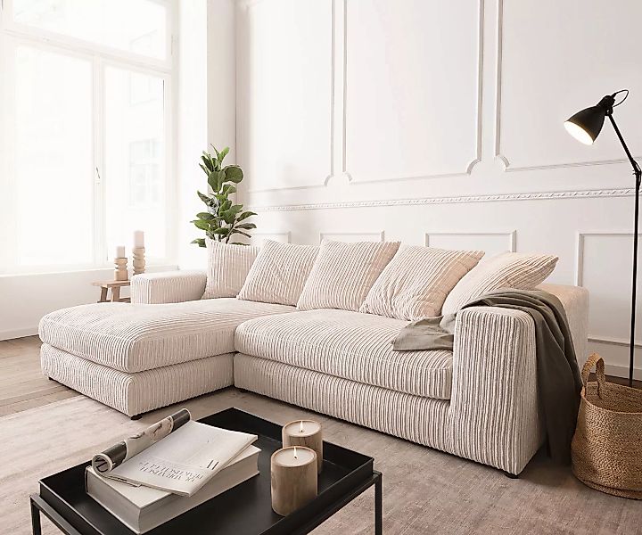 DELIFE Ecksofa Svada, Cord Beige 285x175 cm Recamiere links günstig online kaufen