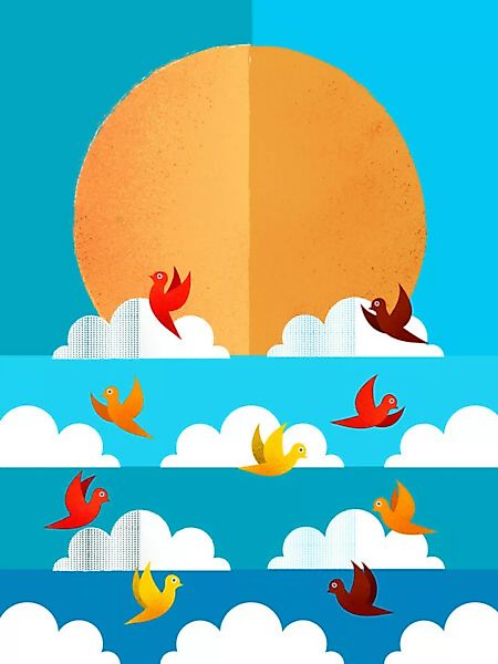 Poster / Leinwandbild - Birds Flying High Illustration günstig online kaufen