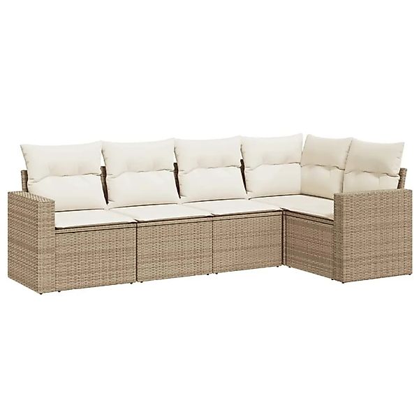 vidaXL 5-Tlg Garten-Sofagarnitur mit Kissen Beige Poly Rattan 3251265 günstig online kaufen