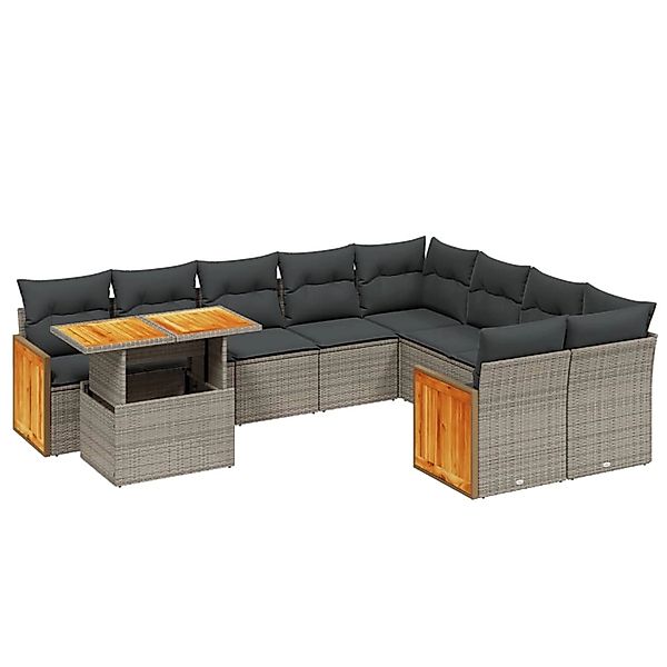 vidaXL 10-Tlg Garten-Sofagarnitur mit Kissen Grau Poly Rattan 3274126 günstig online kaufen
