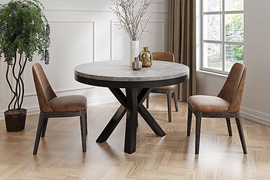 WFL GROUP Esstisch Clara im Loft-Stil rund ausziehbar mit schwarzen Metallb günstig online kaufen