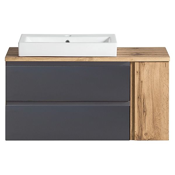 Held Möbel Waschtisch Ancona 105 cm matt Grau-Wotaneiche - Becken,inks günstig online kaufen