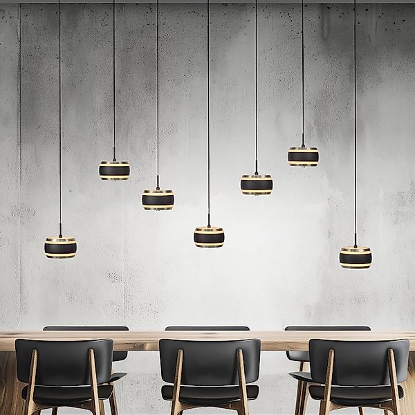 PURE LED-Hängelampe Falling Rings schwarz Länge 132 cm 7-fl. günstig online kaufen