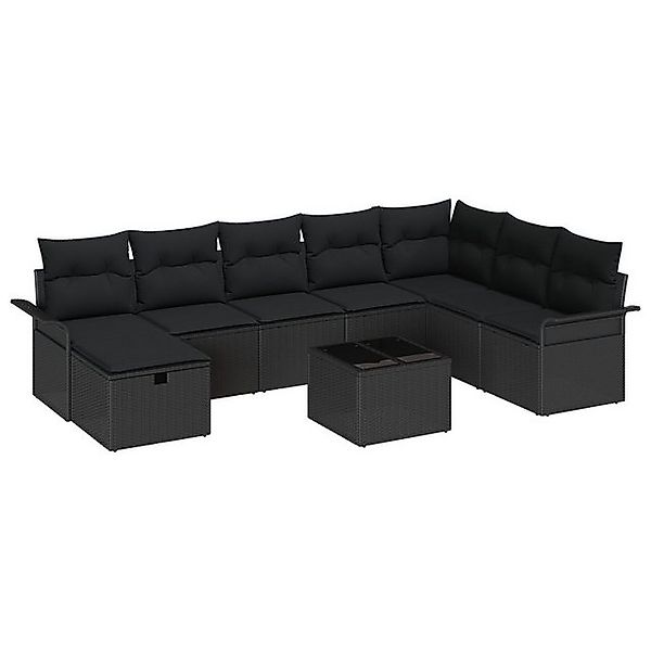 vidaXL Loungesofa 9-teilige Garten Sofa Set mit Kissen Schwarz Poly Rattan, günstig online kaufen