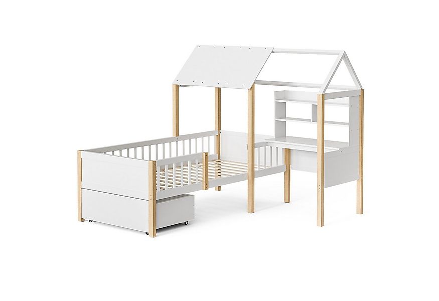 LVHOM Hausbett 90x200,Schreibtisch,Schubladen mit Rollen,Rausfallschutz & L günstig online kaufen