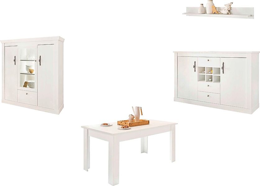 Home affaire Wohnwand »RAVENNA«, (4 St.), im romantischen Landhausstil, Gri günstig online kaufen
