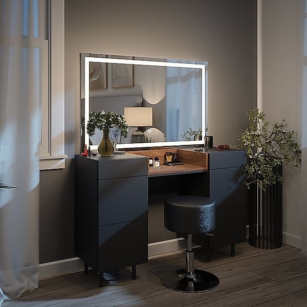 Vicco Schminktisch Anika, Anthrazit/Nussbaum, 120 cm günstig online kaufen