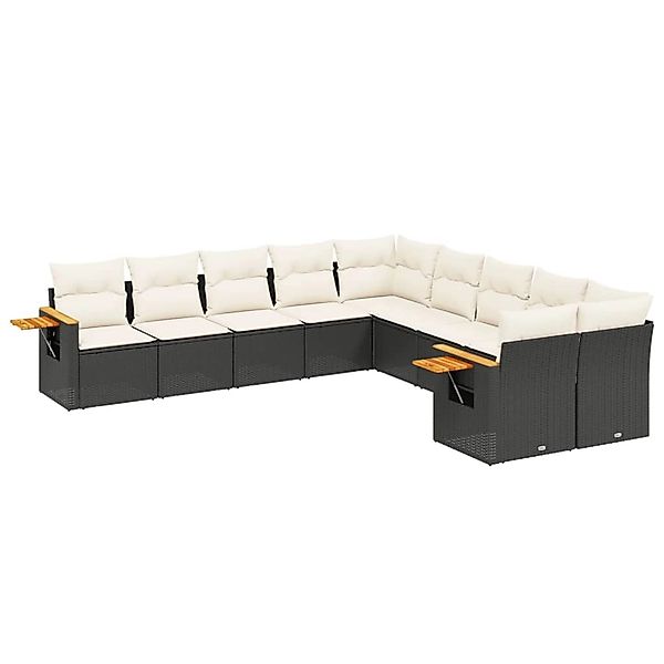 vidaXL 10-Tlg Garten-Sofagarnitur mit Kissen Schwarz Poly Rattan 3259592 günstig online kaufen