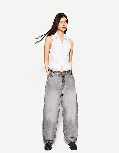 Bershka Skaterjeans Mit Weitem Bein Damen 36 Grau günstig online kaufen