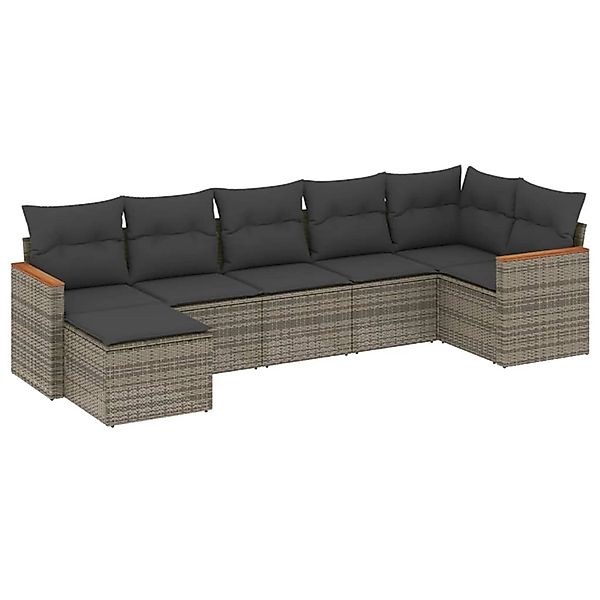 vidaXL 7-Tlg Garten-Sofagarnitur mit Kissen Grau Poly Rattan 3226193 günstig online kaufen